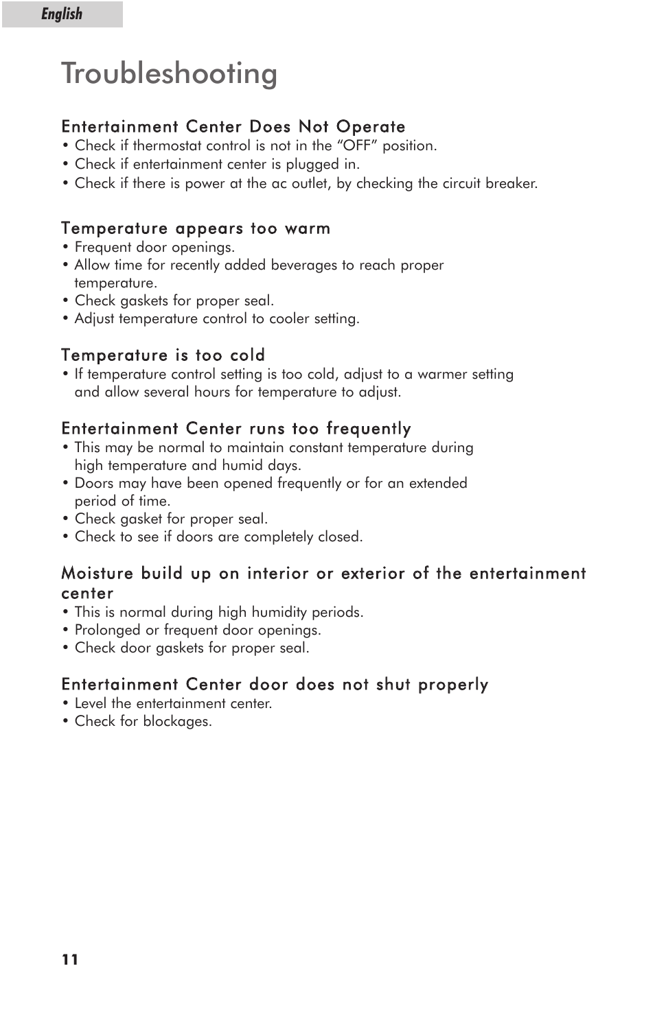 Troubleshooting | haier HBCN05EBB User Manual | Page 12 / 14