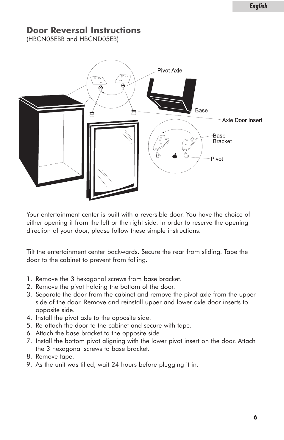 Door reversal instructions | haier HBCN05EBB User Manual | Page 7 / 14
