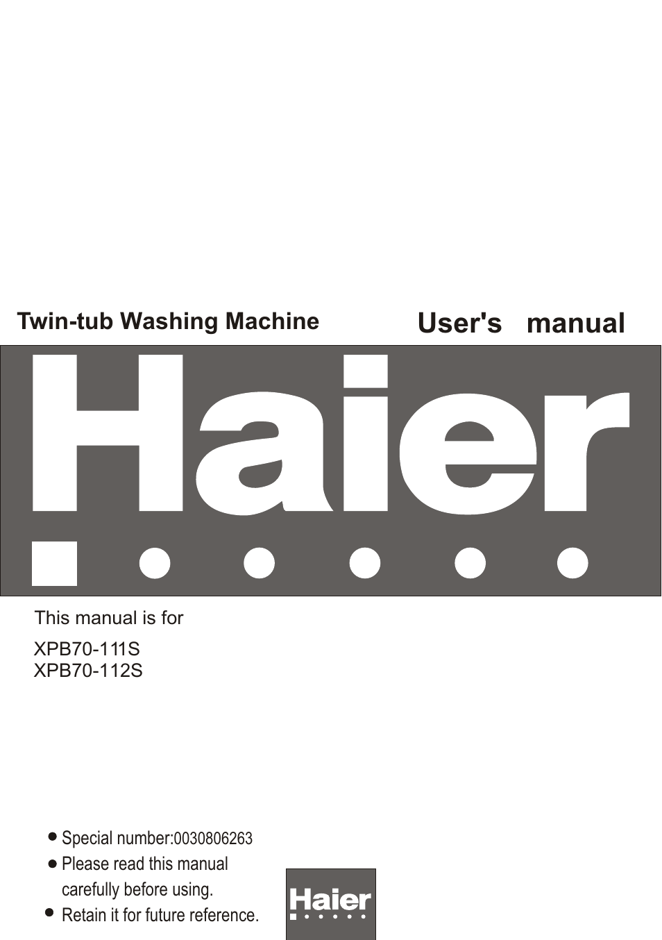 haier XPB70-111S User Manual | 19 pages