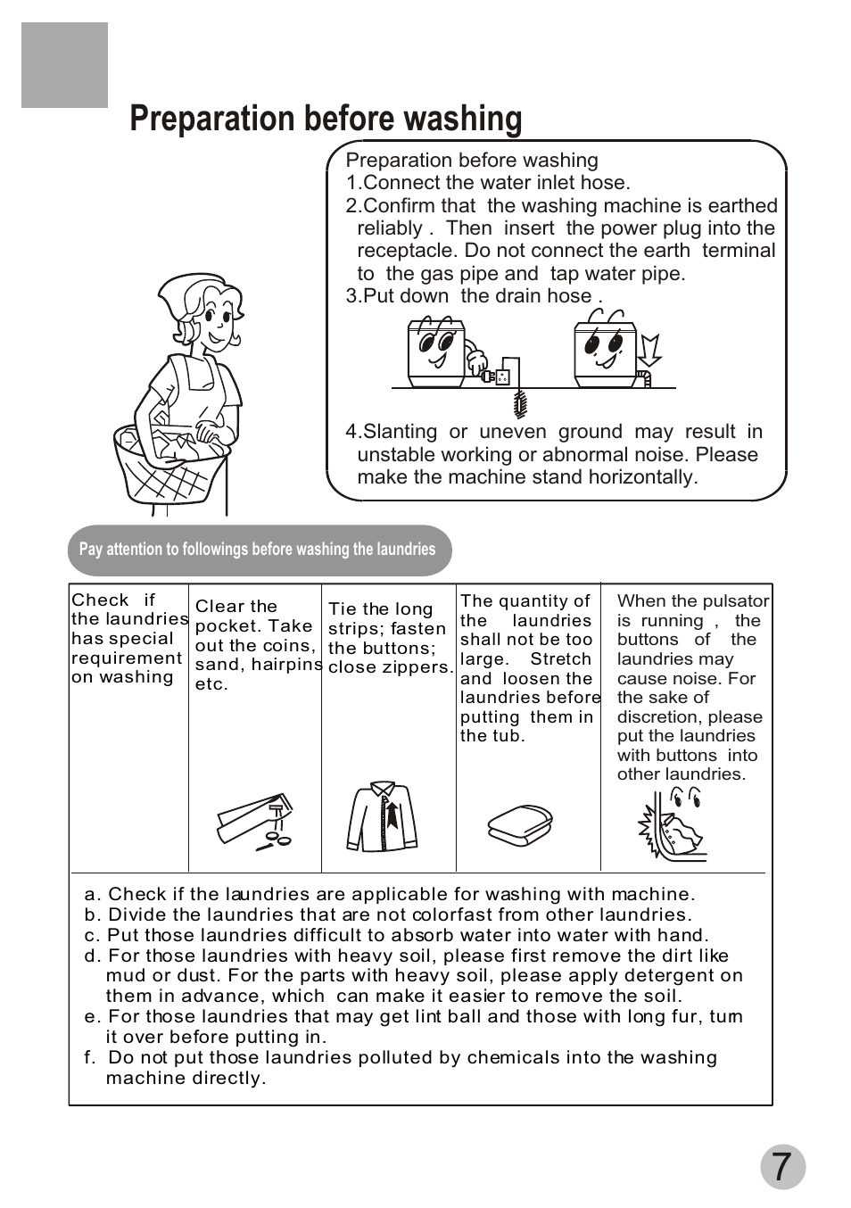 Preparation before washing | haier XPB70-111S User Manual | Page 9 / 19