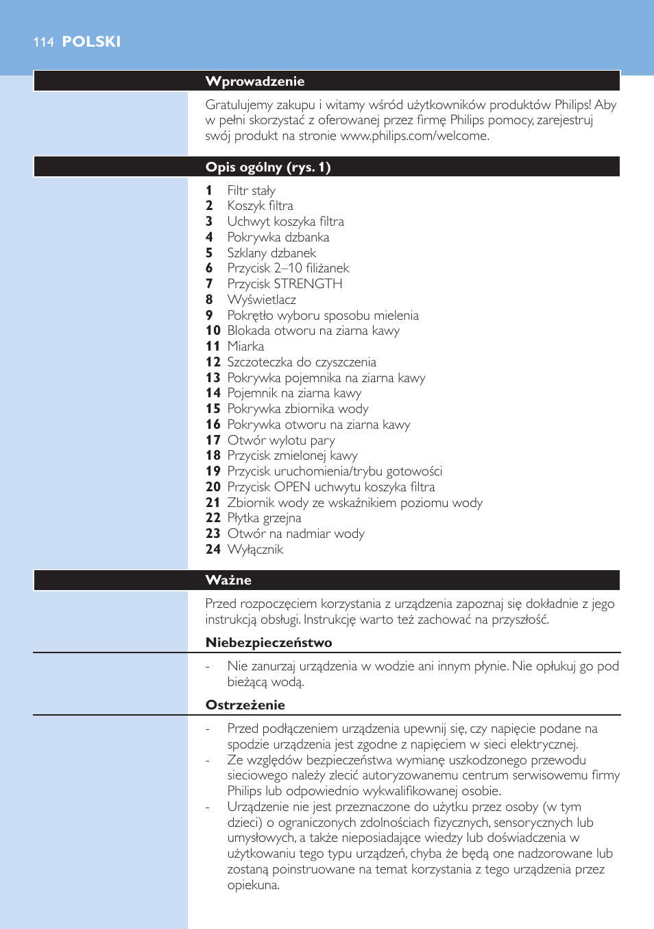 Polski 114 | Philips HD7751 User Manual | Page 114 / 202