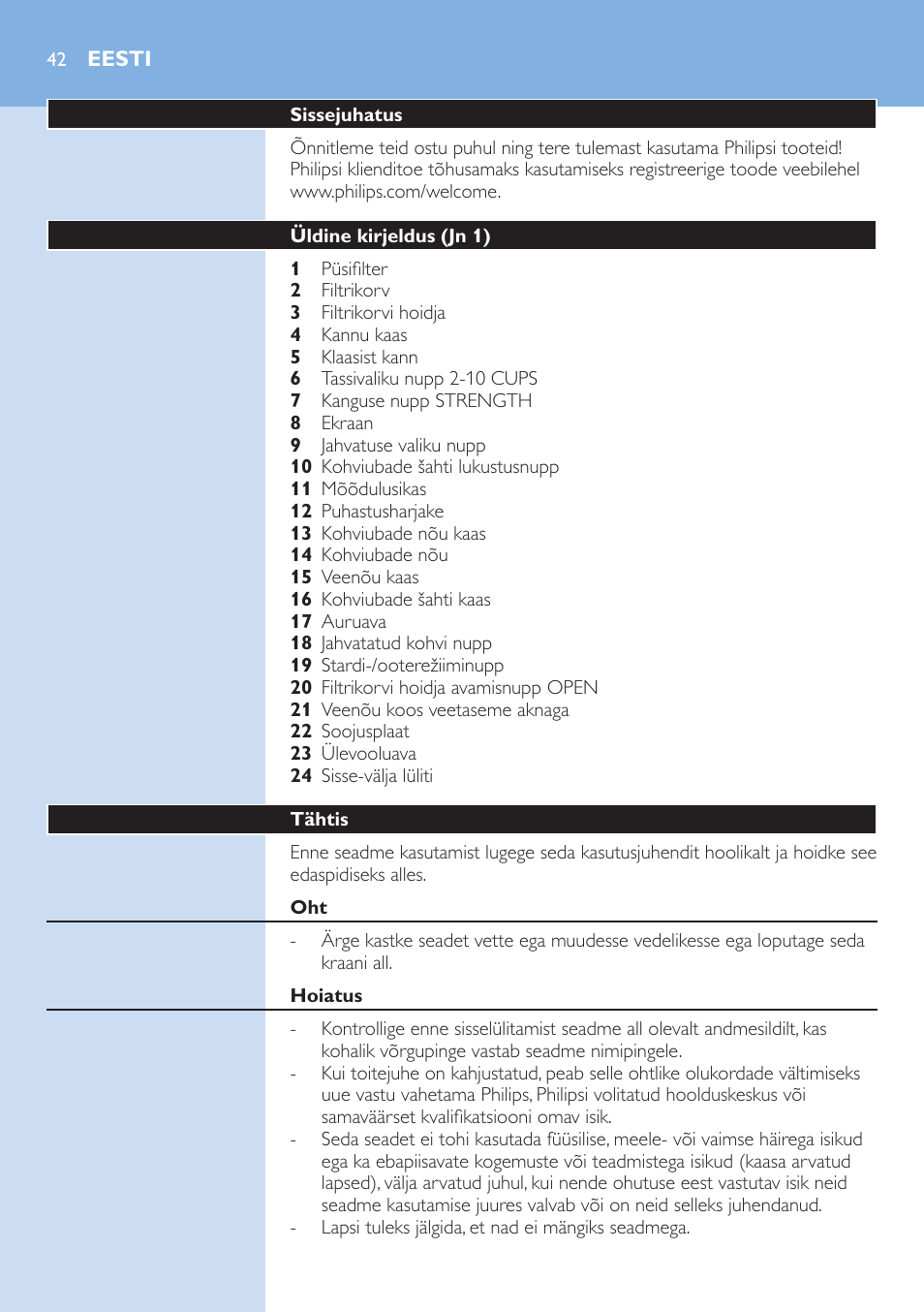 Eesti, Eesti 42 | Philips HD7751 User Manual | Page 42 / 202