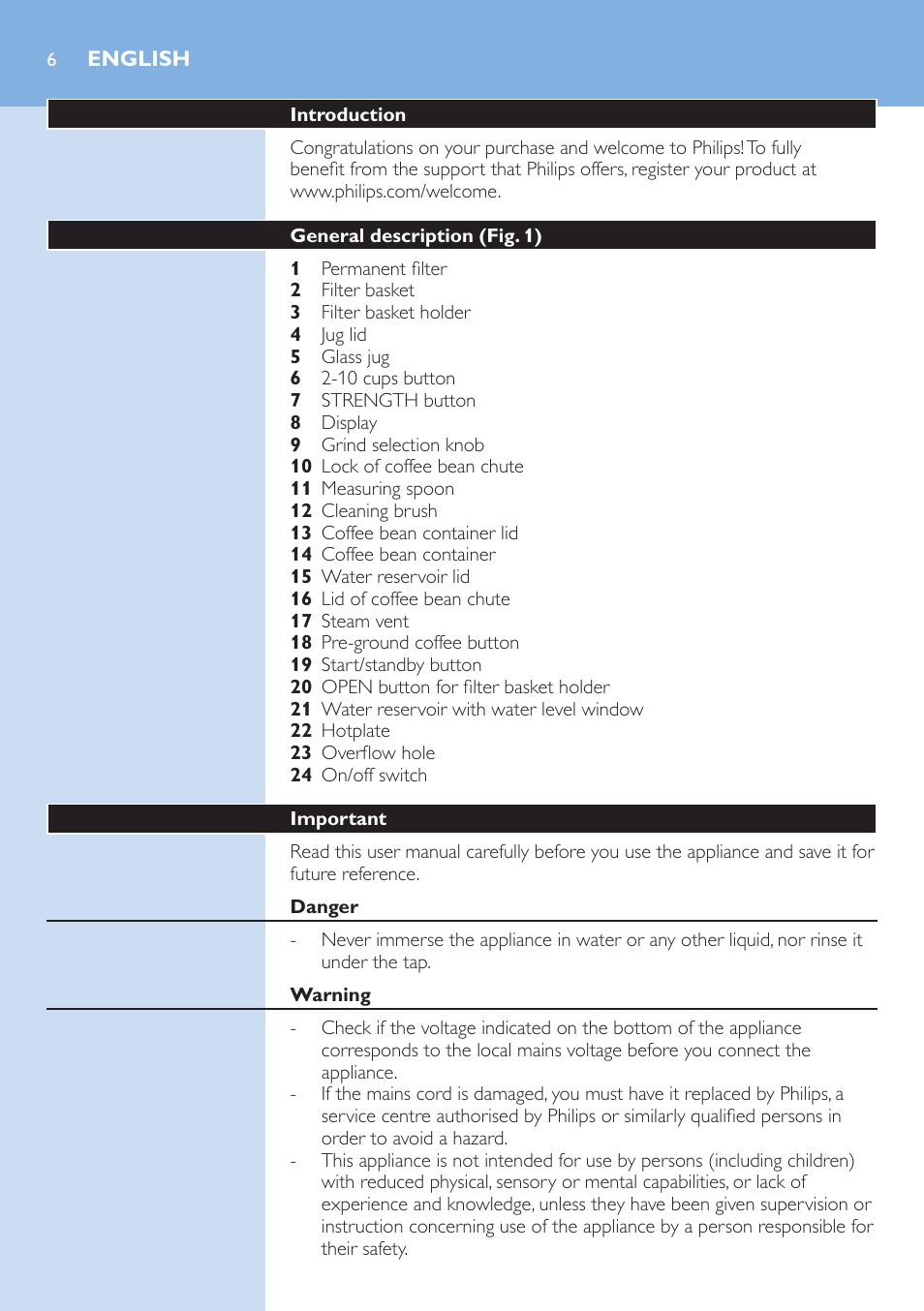 English, English 6 | Philips HD7751 User Manual | Page 6 / 202