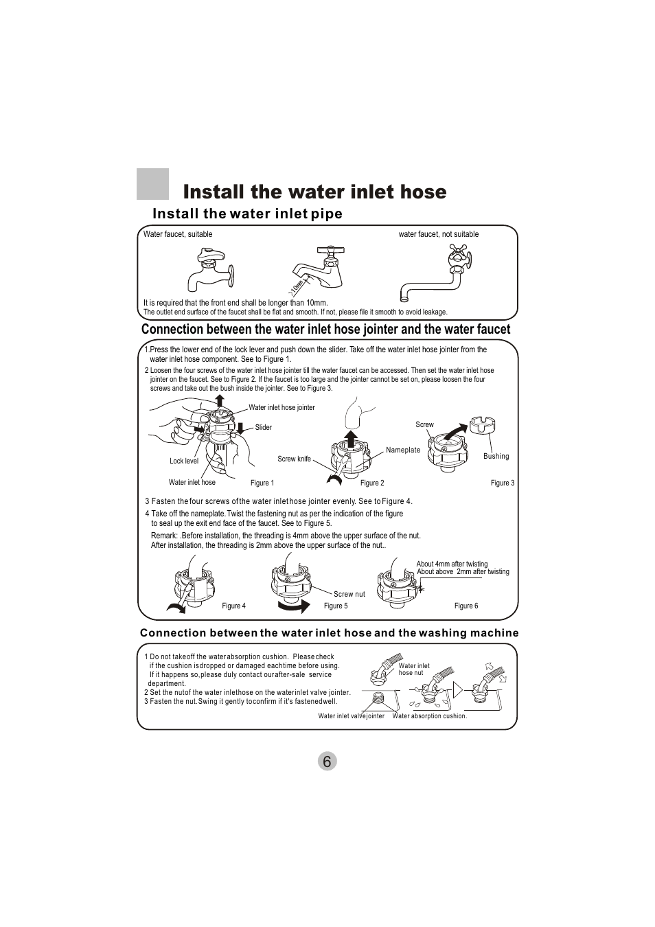 Install the water inlet hose | haier HWM8000 User Manual | Page 8 / 18