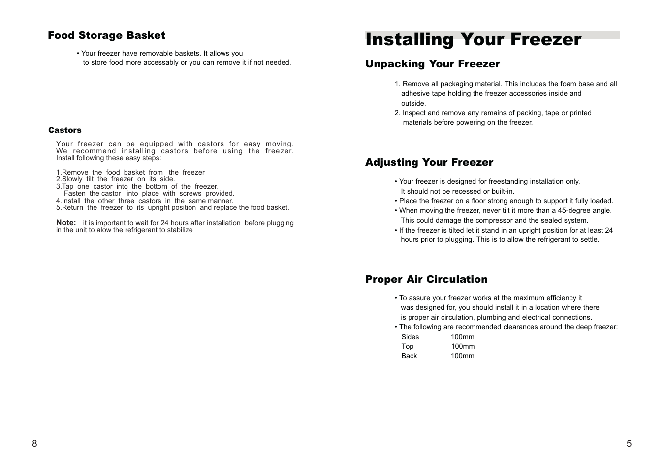 Installing your freezer | haier FCD-360 User Manual | Page 7 / 8