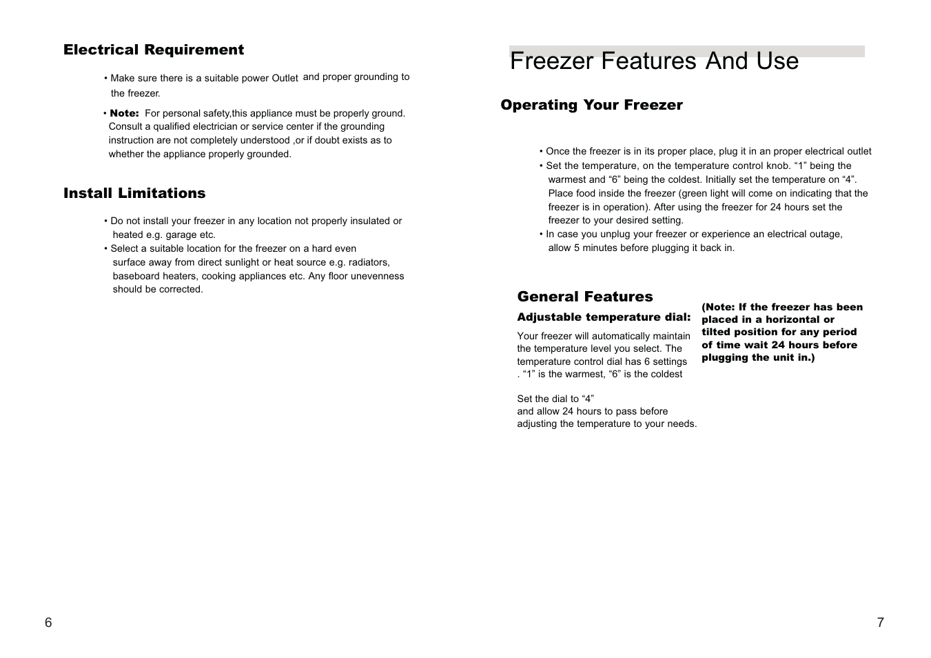 Freezer features and use | haier FCD-360 User Manual | Page 8 / 8