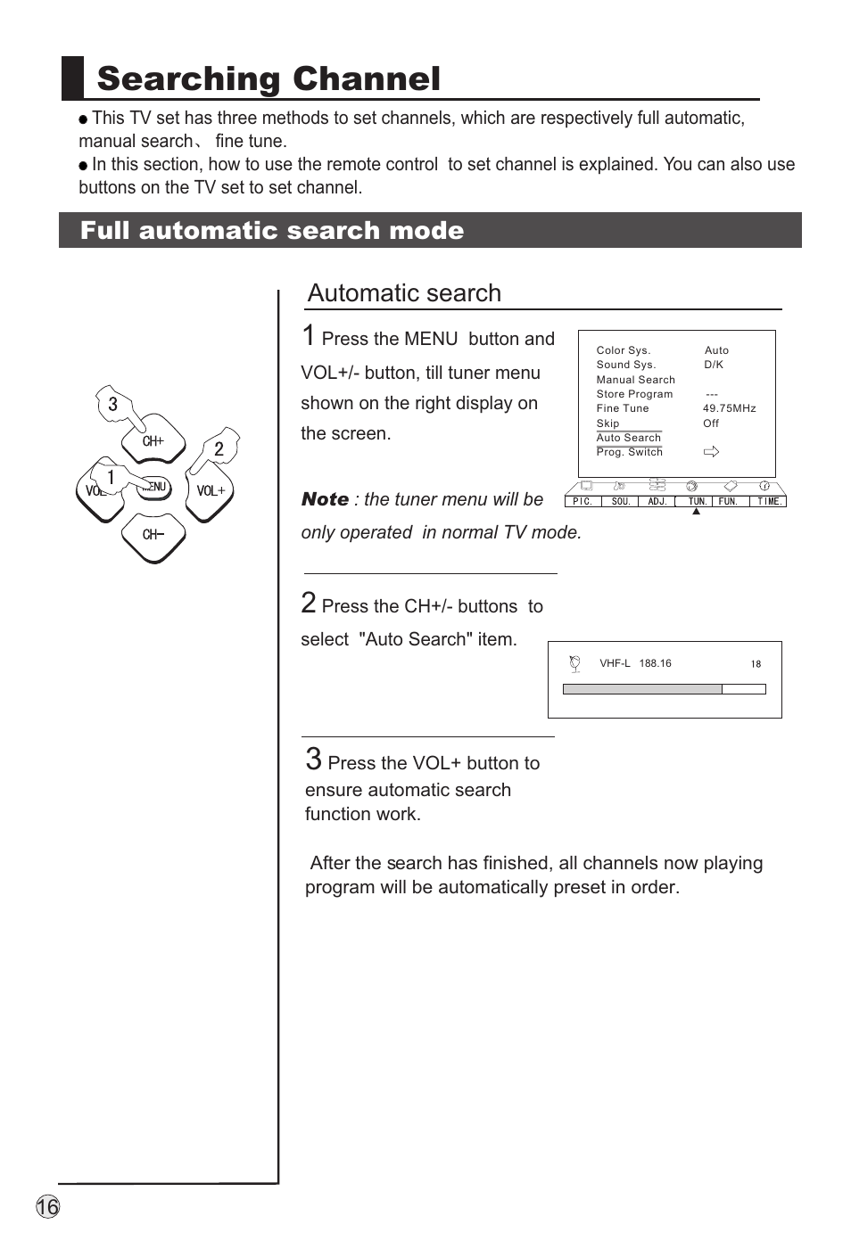 Searching channel, Full automatic search mode automatic search | haier TFT-LCD User Manual | Page 19 / 49