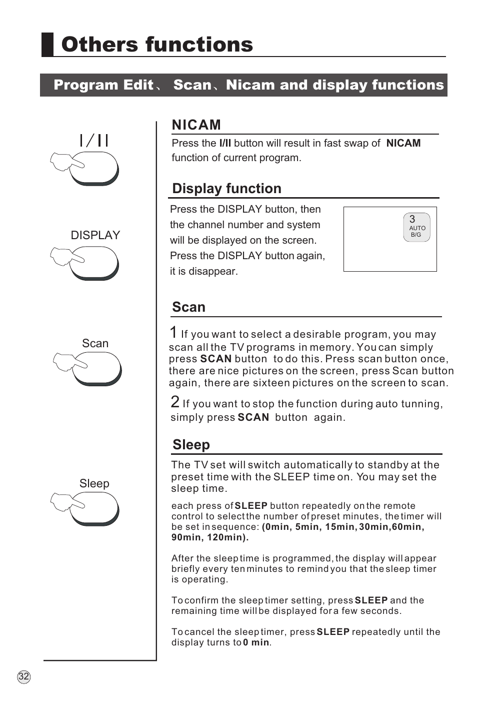 Others functions, Nicam, Scan sleep | haier TFT-LCD User Manual | Page 35 / 49