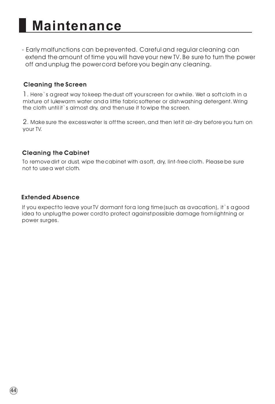 Maintenance | haier TFT-LCD User Manual | Page 47 / 49