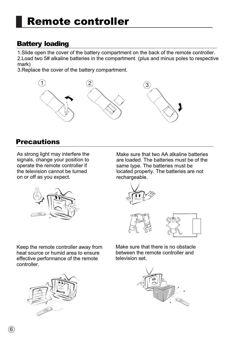 Remote controller, Precautions battery loading | haier TFT-LCD User Manual | Page 9 / 49