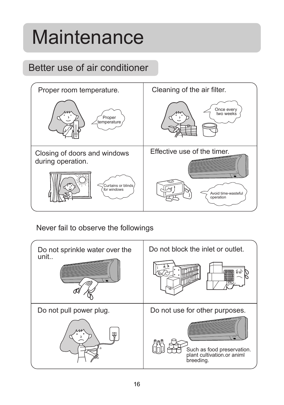 Maintenance, Better use of air conditioner | haier AS072AZNBA User Manual | Page 18 / 19