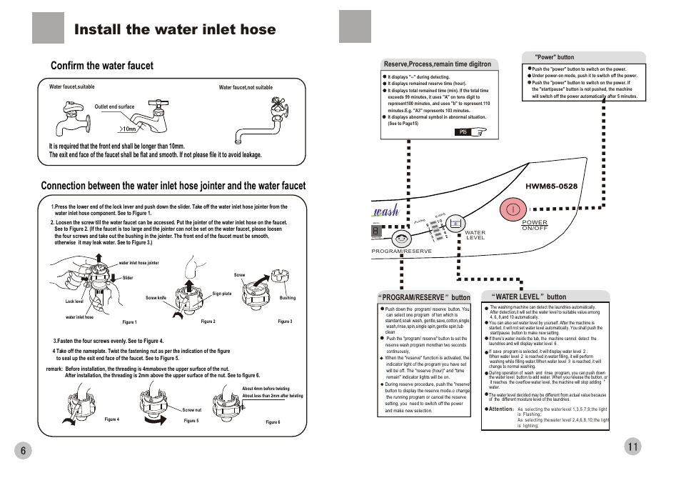 Nano wash, Install the water inlet hose, Confirm the water faucet | Hours later) | haier HWM65-0528 User Manual | Page 8 / 10