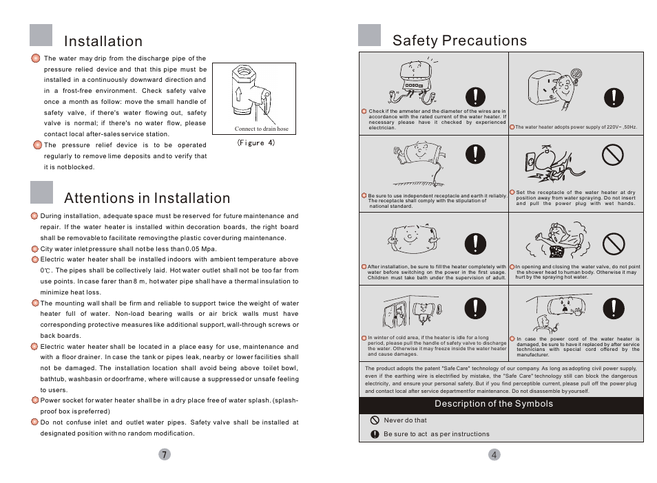 Т³гж 5, Attentions in installation installation, Safety precautions | Haier c, Description of the symbols | haier Little Sea-ox FCD JTHA40-III(E) User Manual | Page 5 / 6