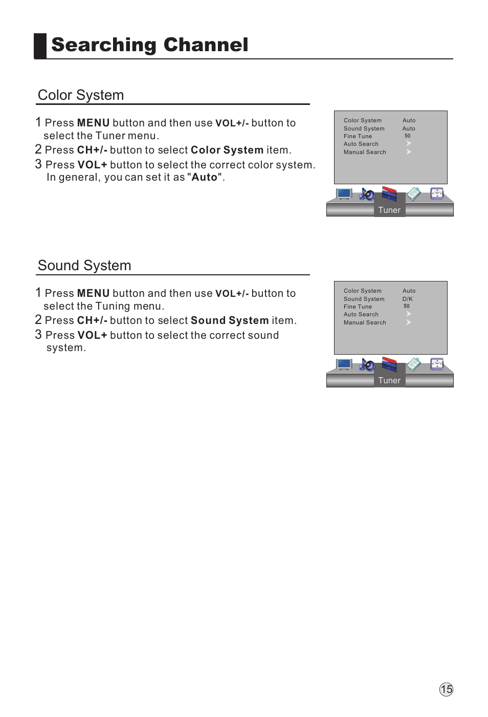 Searching channel, Color system, Sound system | haier L32H8 User Manual | Page 17 / 35