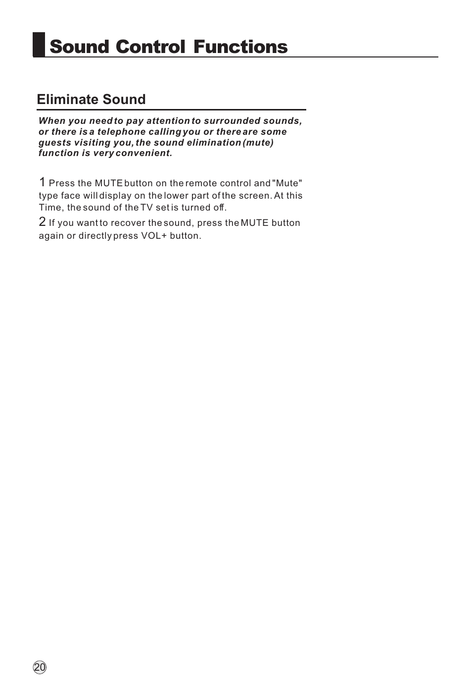 Sound control functions, Eliminate sound | haier L32H8 User Manual | Page 22 / 35