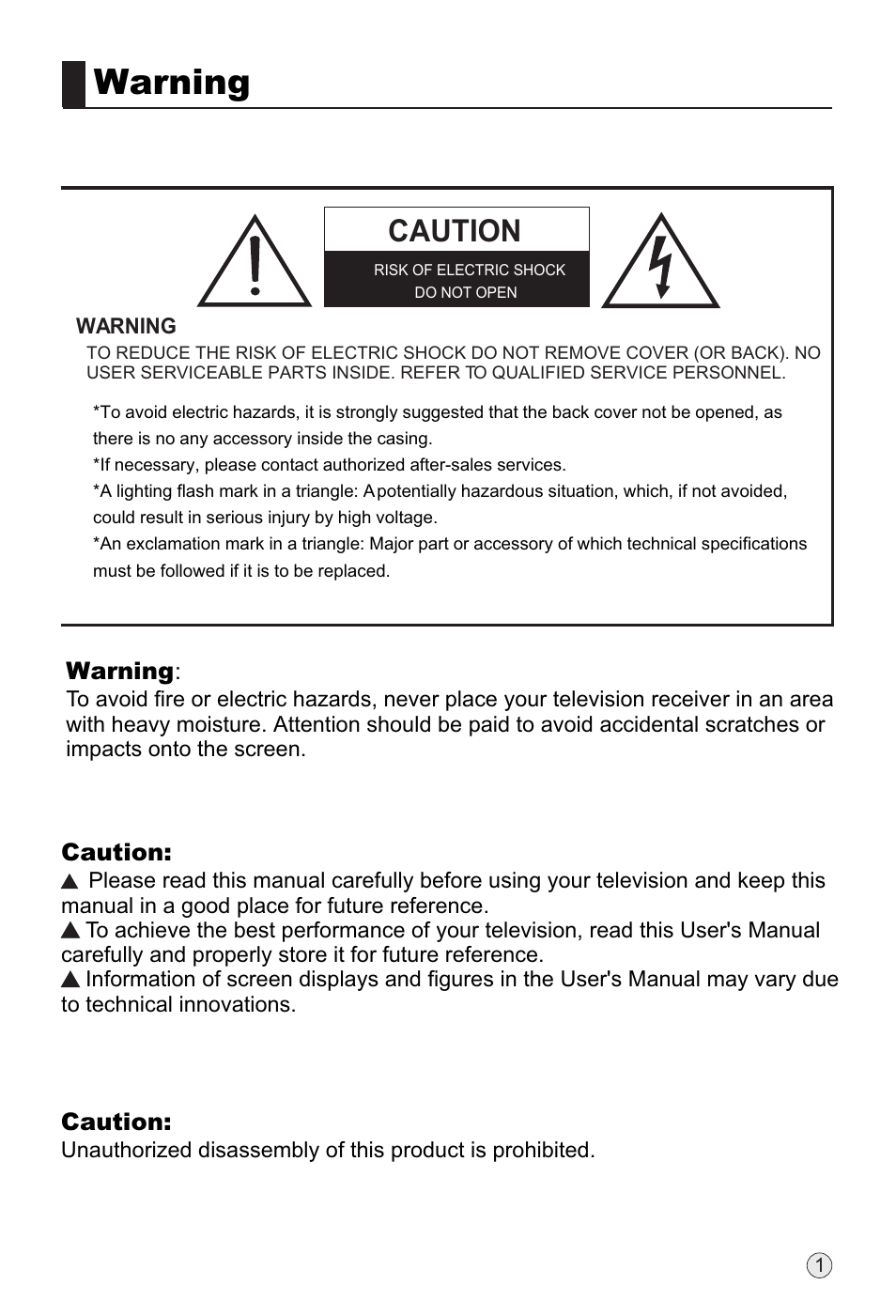 Warning, Caution | haier L32H8 User Manual | Page 3 / 35