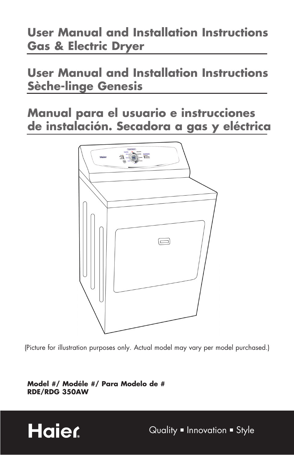 haier Gas & Electric Dryer RDE/RDG 350AW User Manual | 80 pages