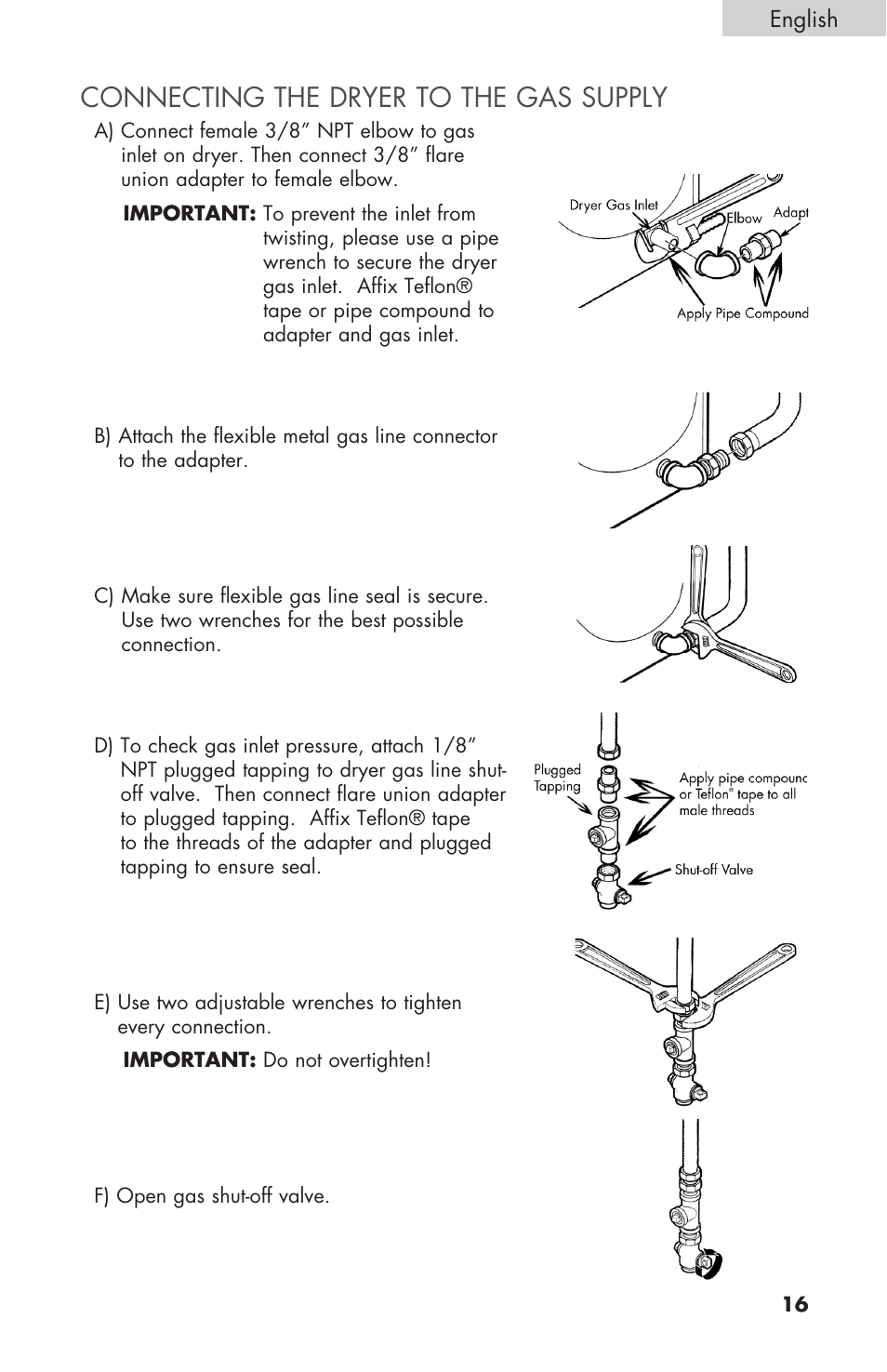 Connecting the dryer to the gas supply | haier Gas & Electric Dryer RDE/RDG 350AW User Manual | Page 17 / 80