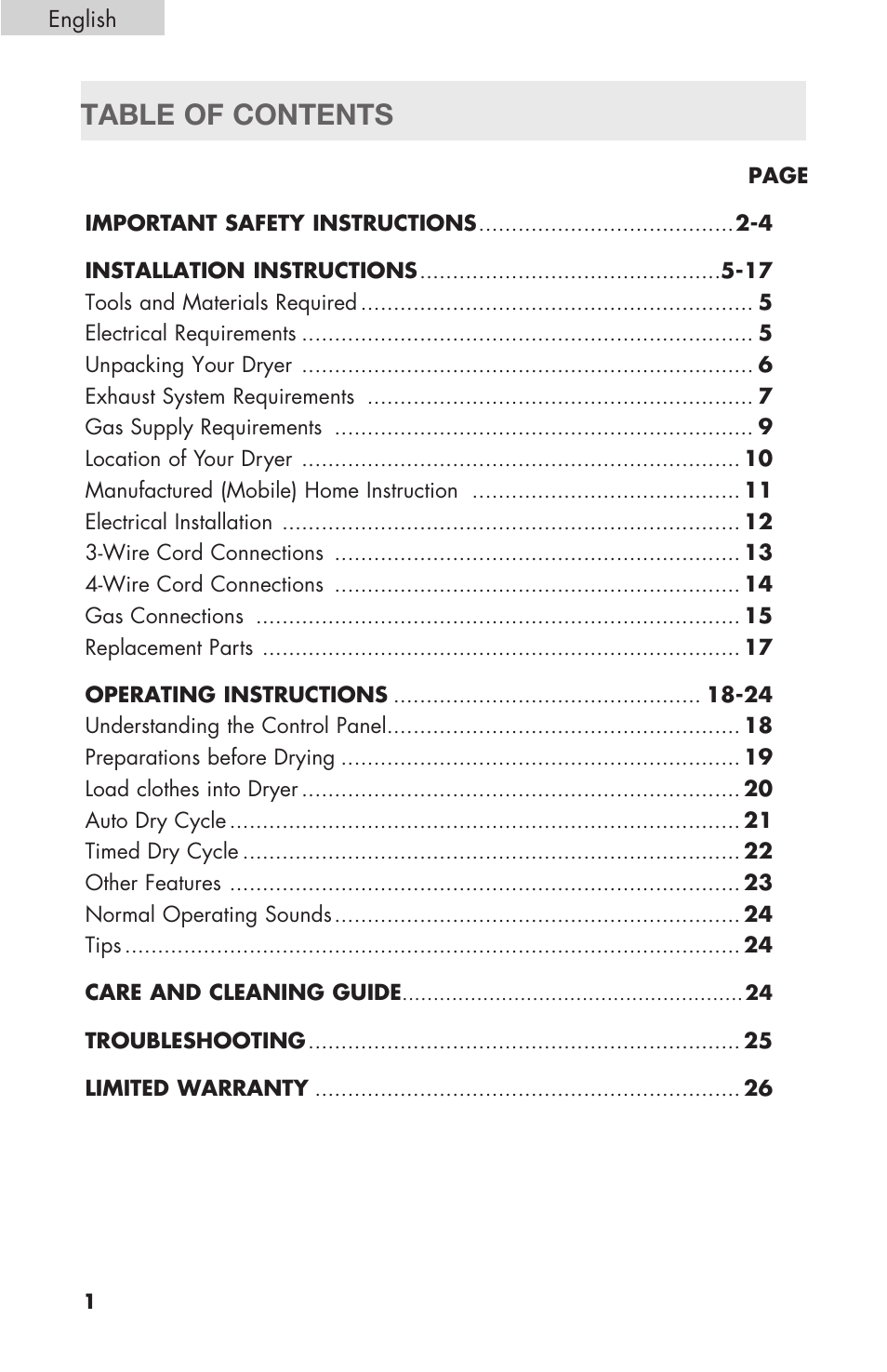 haier Gas & Electric Dryer RDE/RDG 350AW User Manual | Page 2 / 80