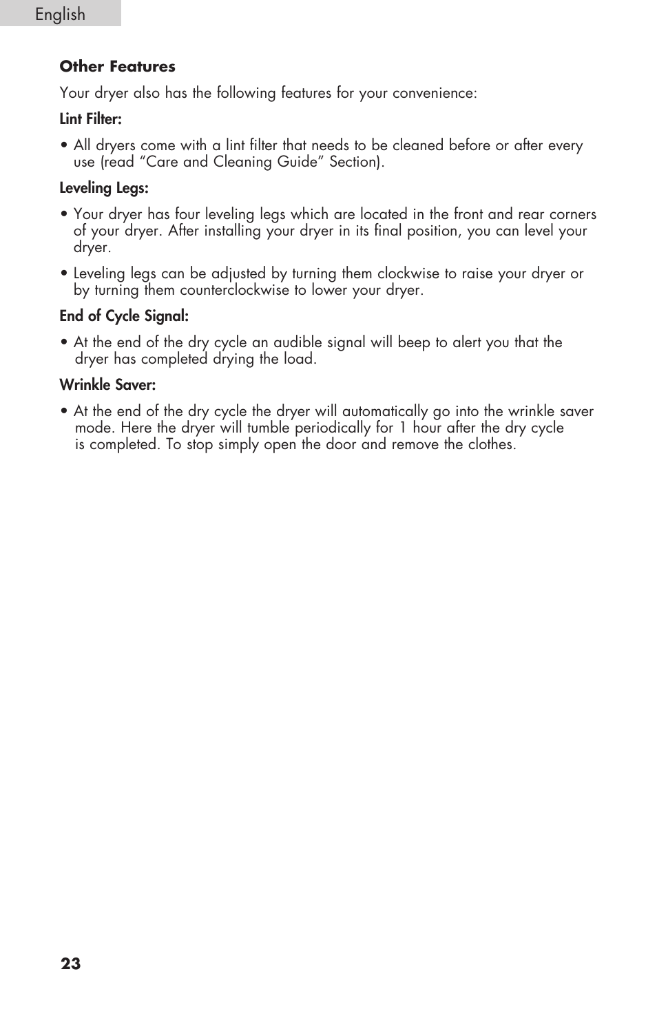 haier Gas & Electric Dryer RDE/RDG 350AW User Manual | Page 24 / 80
