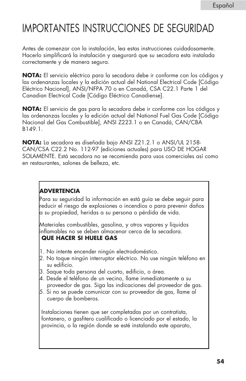 Importantes instrucciones de seguridad | haier Gas & Electric Dryer RDE/RDG 350AW User Manual | Page 55 / 80