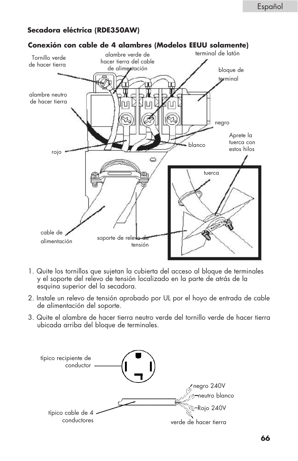 Español | haier Gas & Electric Dryer RDE/RDG 350AW User Manual | Page 67 / 80