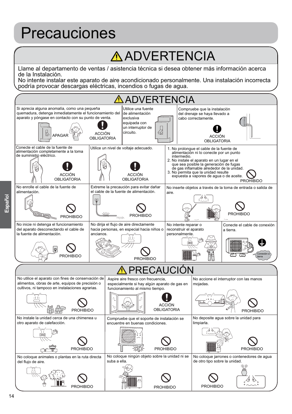 Precauciones, Advertencia, Precaución | haier 0010530627 User Manual | Page 14 / 29