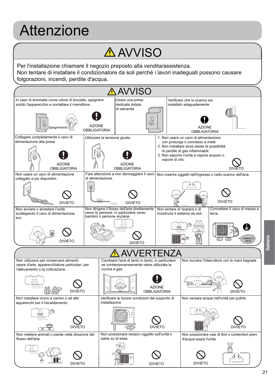 Attenzione, Avviso, Avvertenza | haier 0010530627 User Manual | Page 21 / 29