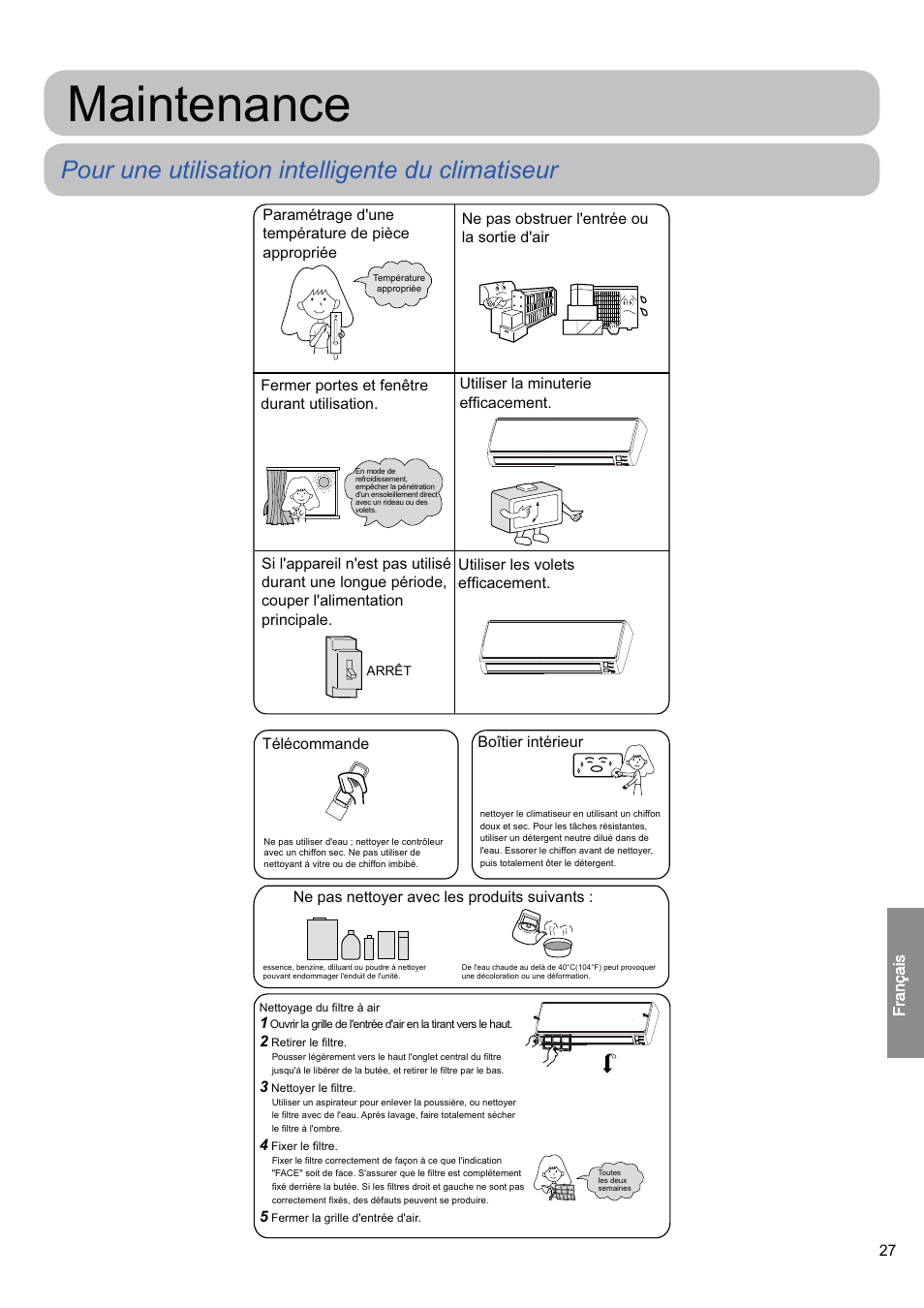 Maintenance, Pour une utilisation intelligente du climatiseur | haier 0010530627 User Manual | Page 27 / 29