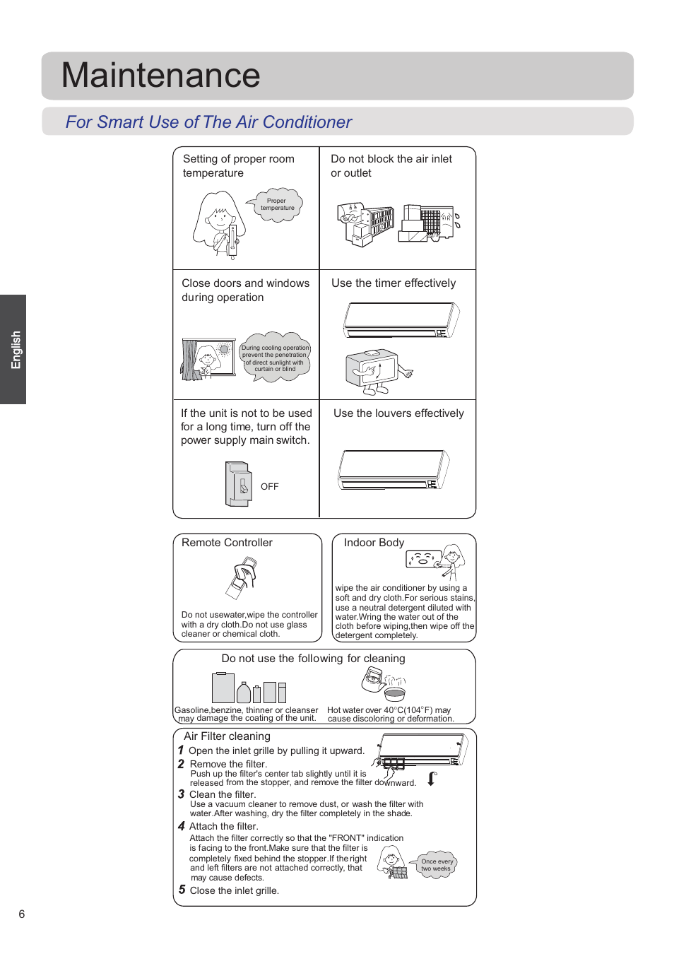 Maintenance, For smart use of the air conditioner | haier 0010530627 User Manual | Page 6 / 29