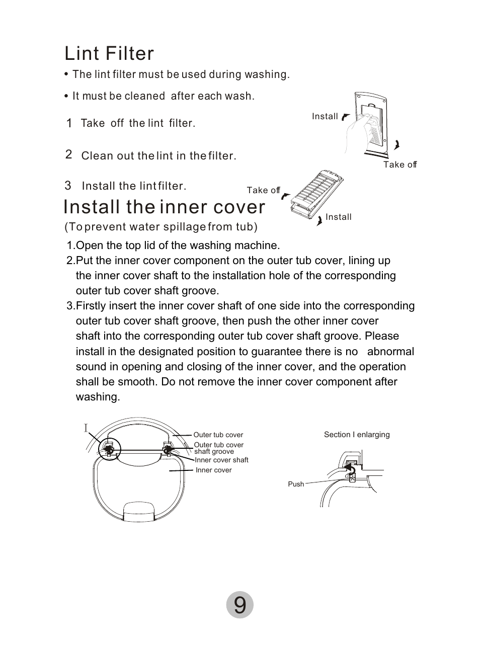 Lint filter install the inner cover | haier HWM90DD User Manual | Page 10 / 20