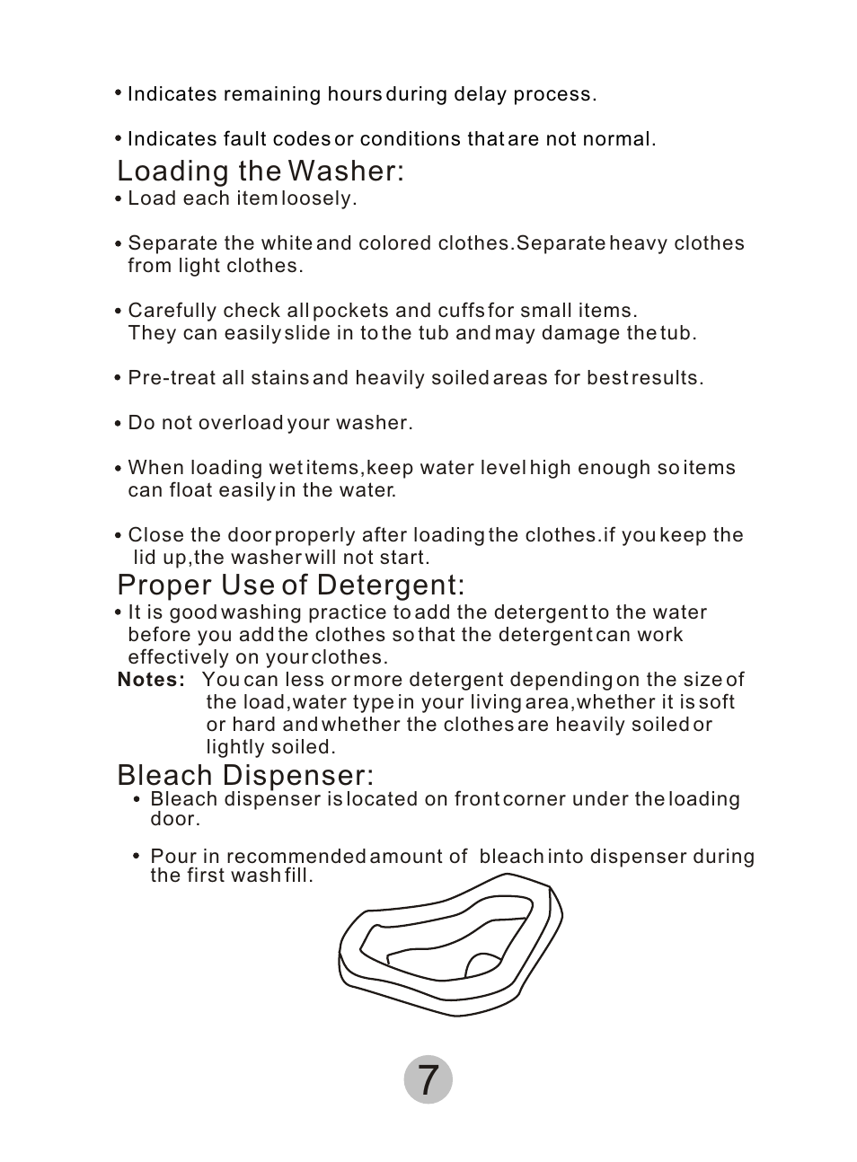 Loading the washer, Proper use of detergent, Bleach dispenser | haier HWM90DD User Manual | Page 8 / 20
