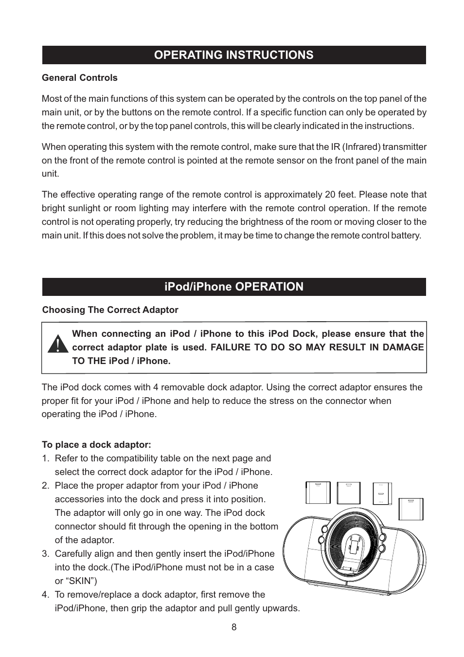 Operating instructions, Ipod/iphone operation | haier IPDS-10 User Manual | Page 9 / 17