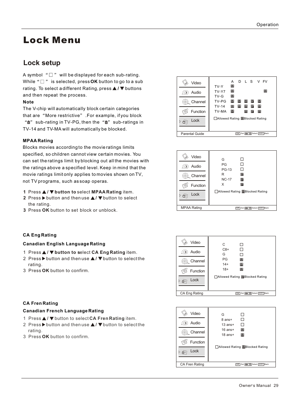 Т³гж 29, Lock menu, Lock setup | haier HP32R User Manual | Page 29 / 42