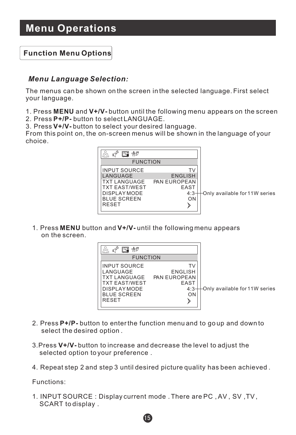 Menu operations | haier L15A09A User Manual | Page 18 / 26