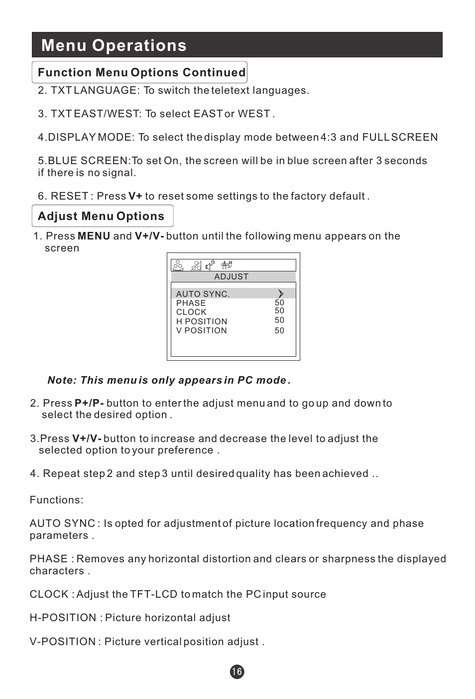 Menu operations | haier L15A09A User Manual | Page 19 / 26