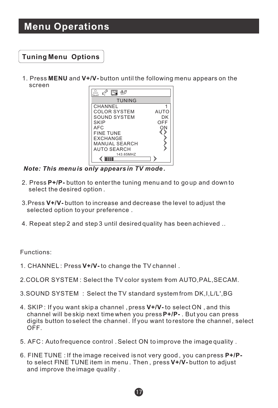 Menu operations | haier L15A09A User Manual | Page 20 / 26