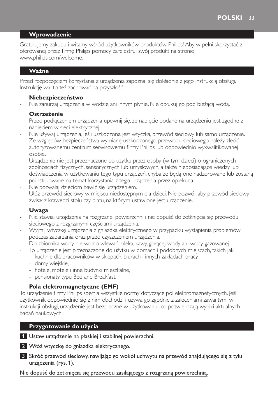 Polski 33 | Philips HD7140  RU User Manual | Page 33 / 58