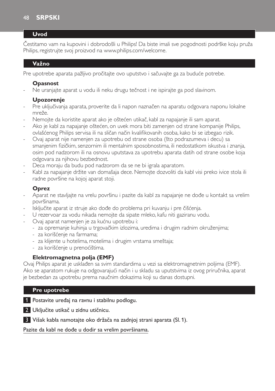 Srpski 48 | Philips HD7140  RU User Manual | Page 48 / 58