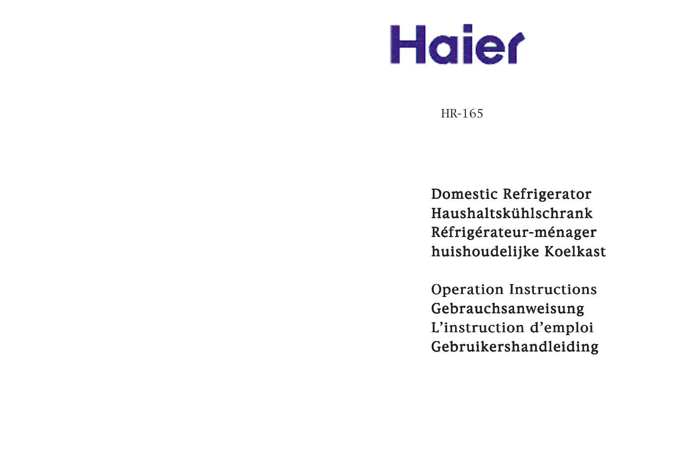 haier HR-165 User Manual | 30 pages