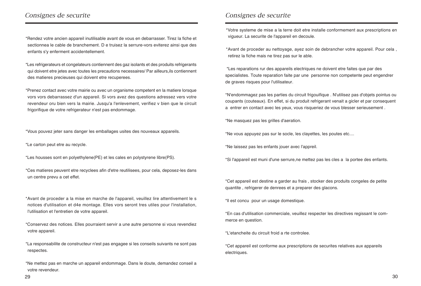 Consignes de securite, Conseils de securite et consignes, Domaines d'aplication | haier HR-165 User Manual | Page 17 / 30