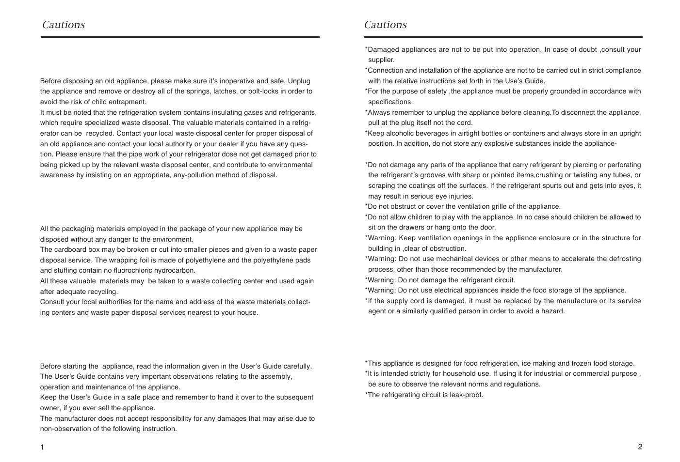 Disposal of the old appliance, Disposal of the packaging of your new appliance, Safety instructions and warnings | Specifications, Cautions | haier HR-165 User Manual | Page 3 / 30