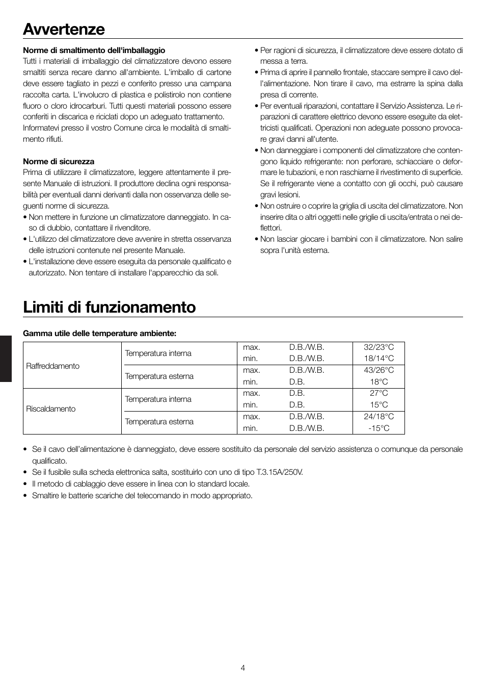 Avvertenze limiti di funzionamento | haier 0010552537 User Manual | Page 61 / 109