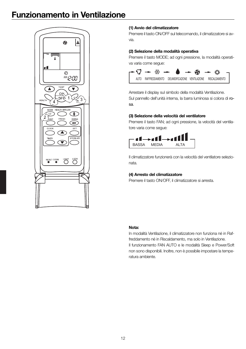 Funzionamento in ventilazione | haier 0010552537 User Manual | Page 69 / 109