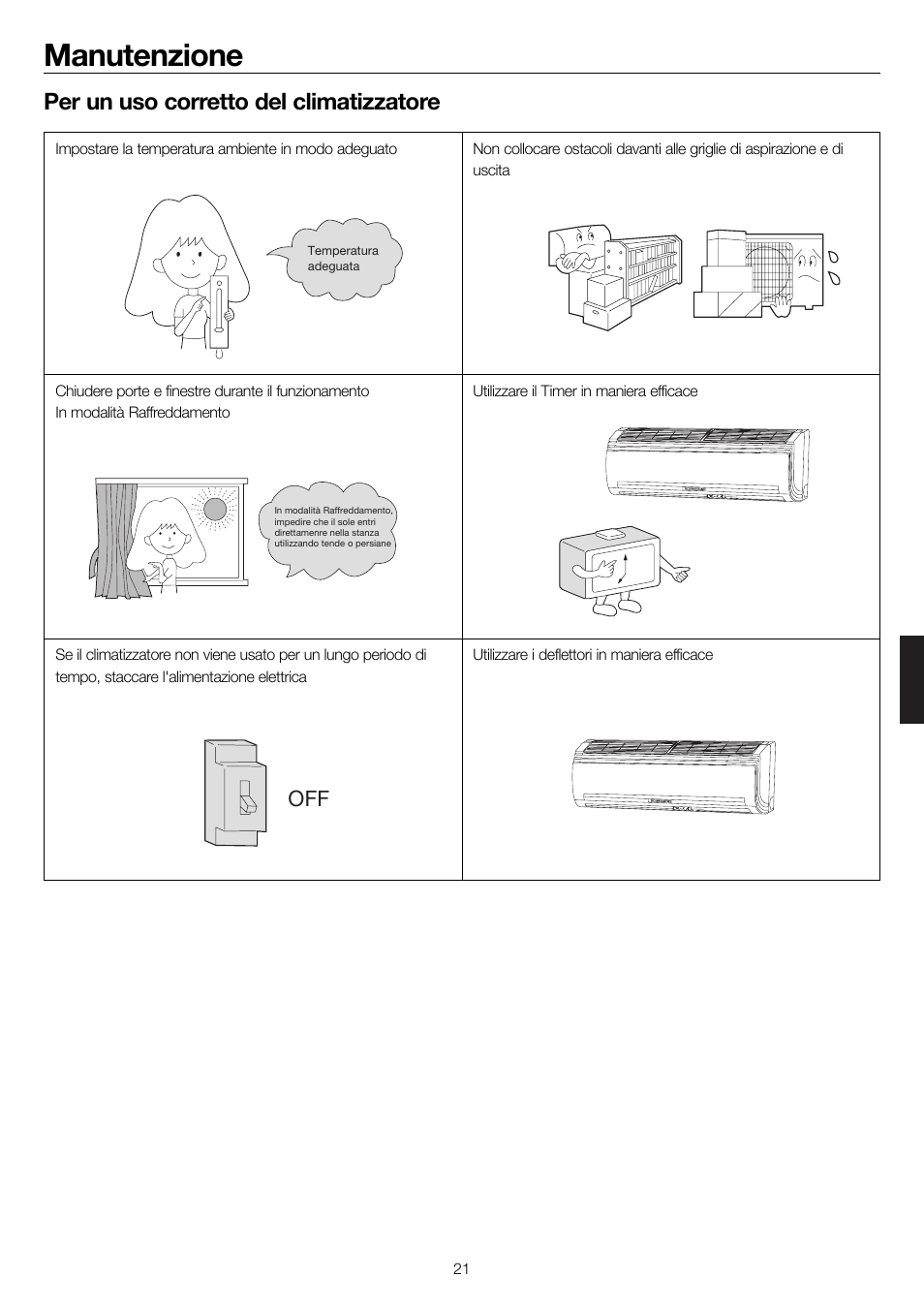 Manutenzione, Per un uso corretto del climatizzatore | haier 0010552537 User Manual | Page 78 / 109