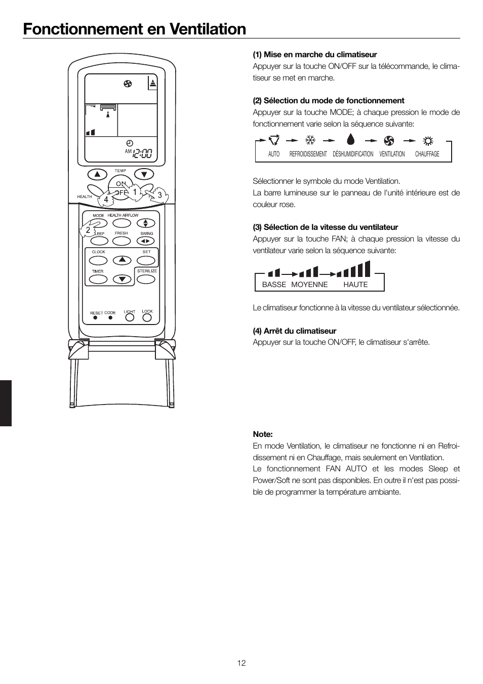 Fonctionnement en ventilation | haier 0010552537 User Manual | Page 95 / 109