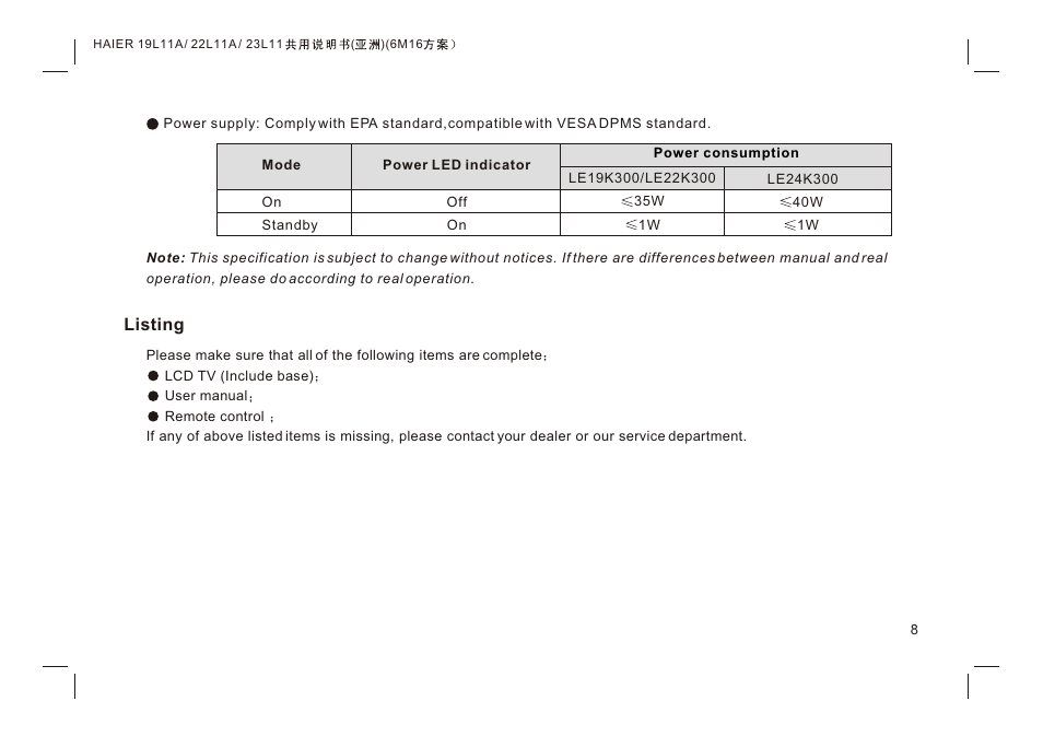Т³гж 10, Listing | haier HDMI LE19K300 User Manual | Page 10 / 33