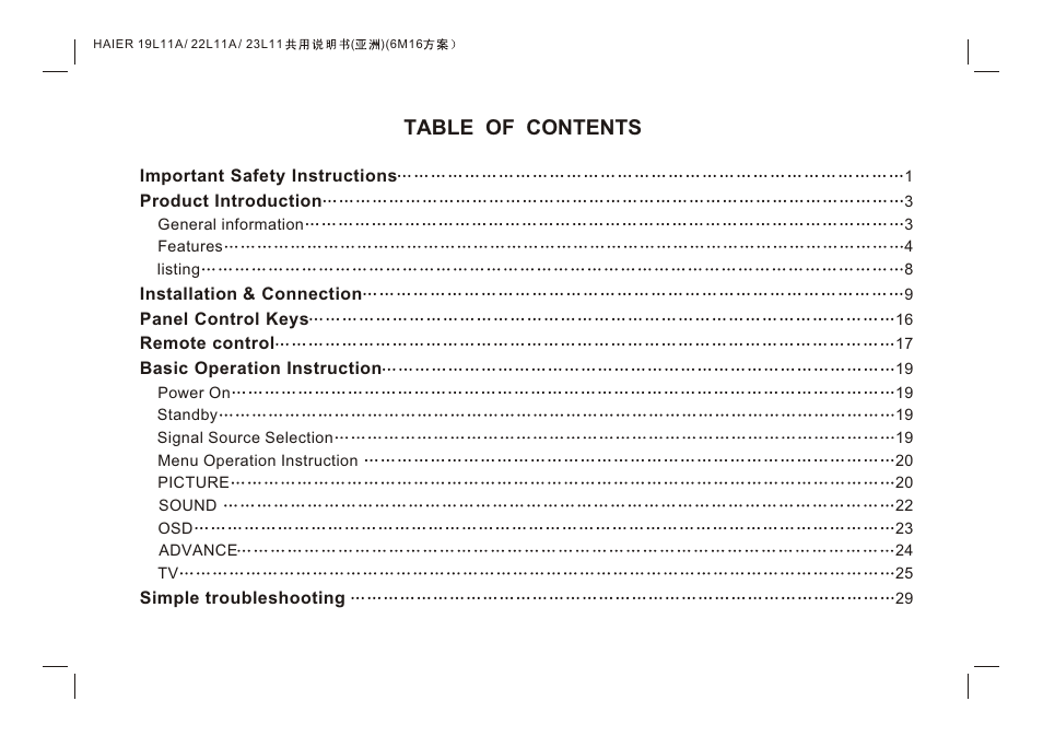 haier HDMI LE19K300 User Manual | Page 2 / 33