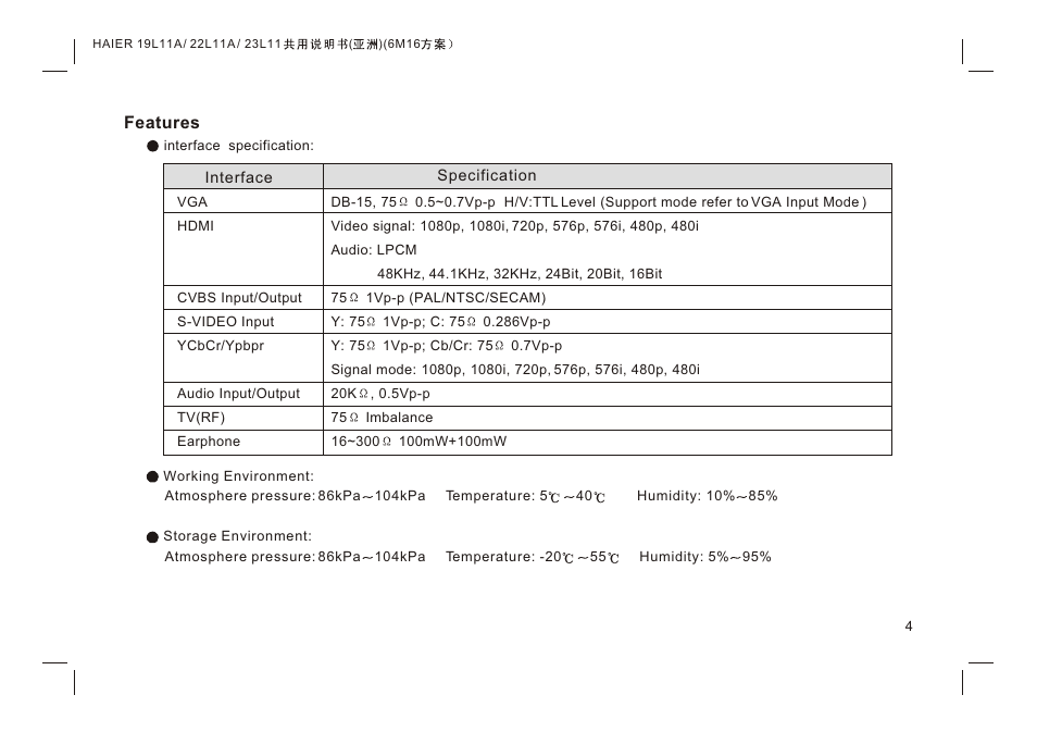 Т³гж 6, Features | haier HDMI LE19K300 User Manual | Page 6 / 33