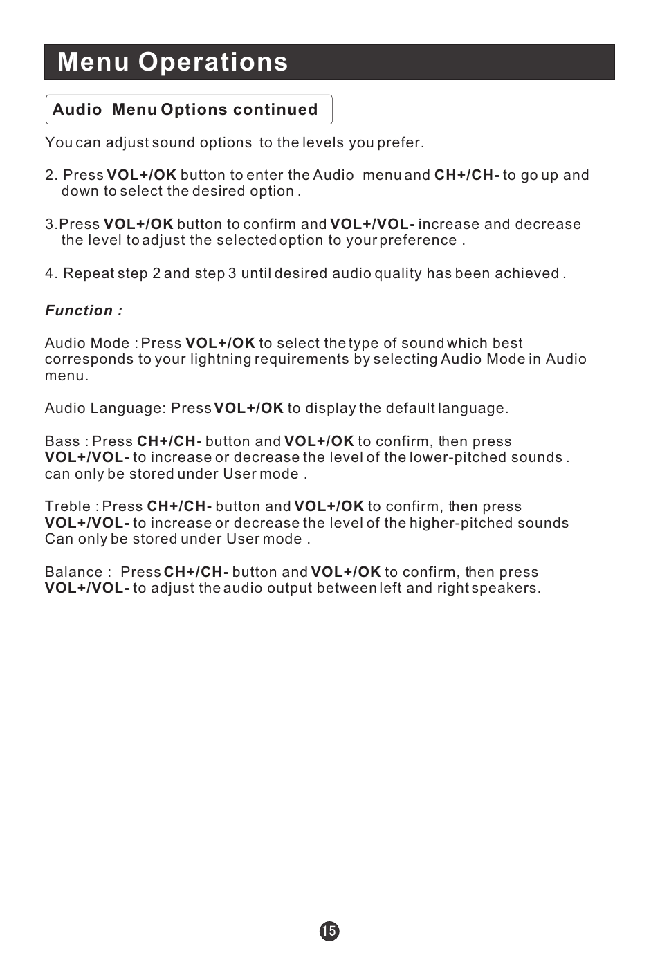 Menu operations | haier HLC19E User Manual | Page 20 / 43
